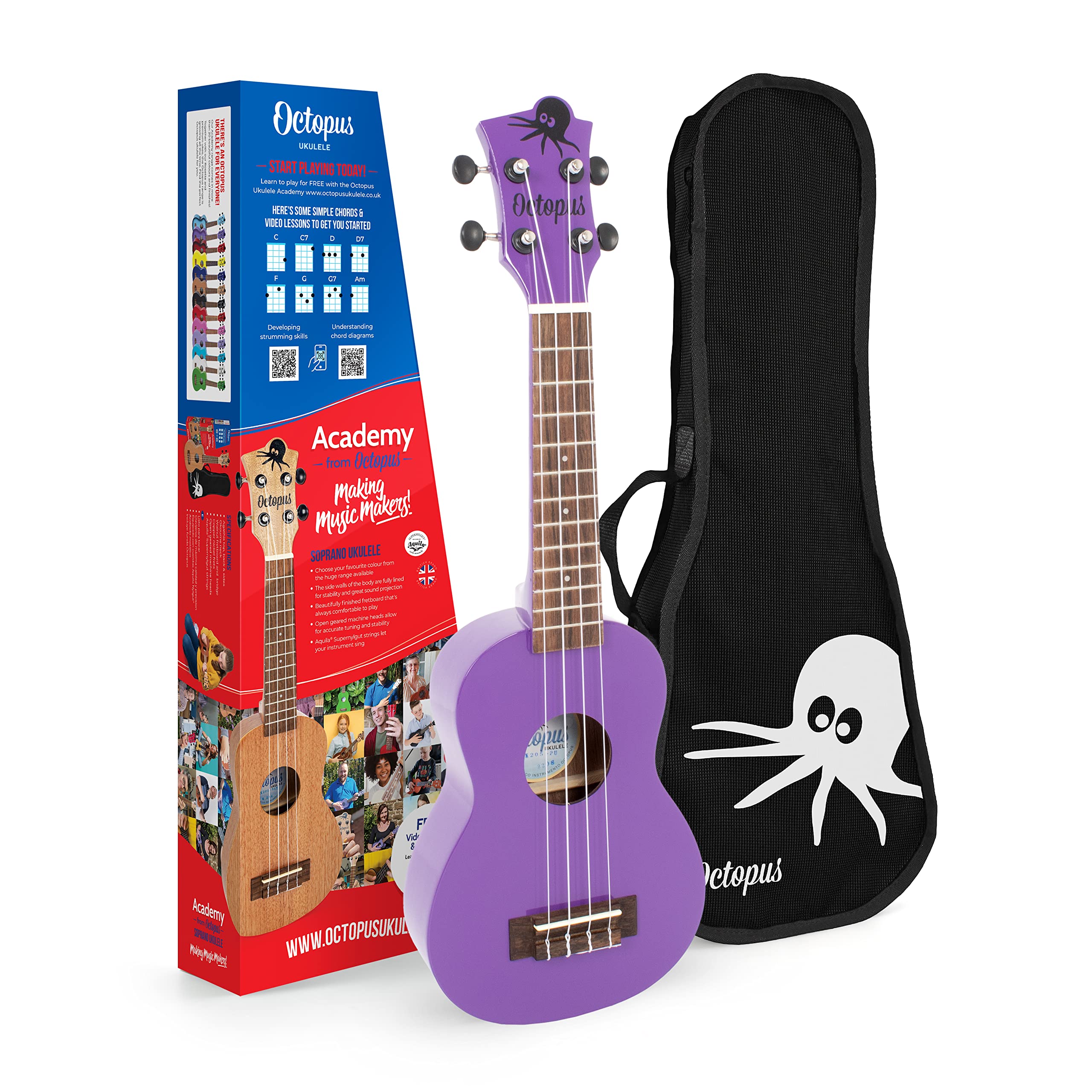 Octopus Academy soprano ukulele in purple