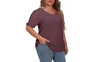 OLRIK Plus Size Clothes for Women Lace Blouse Waffle Knit Short Sleeve Womens t Shirts Casual Loose Tunic