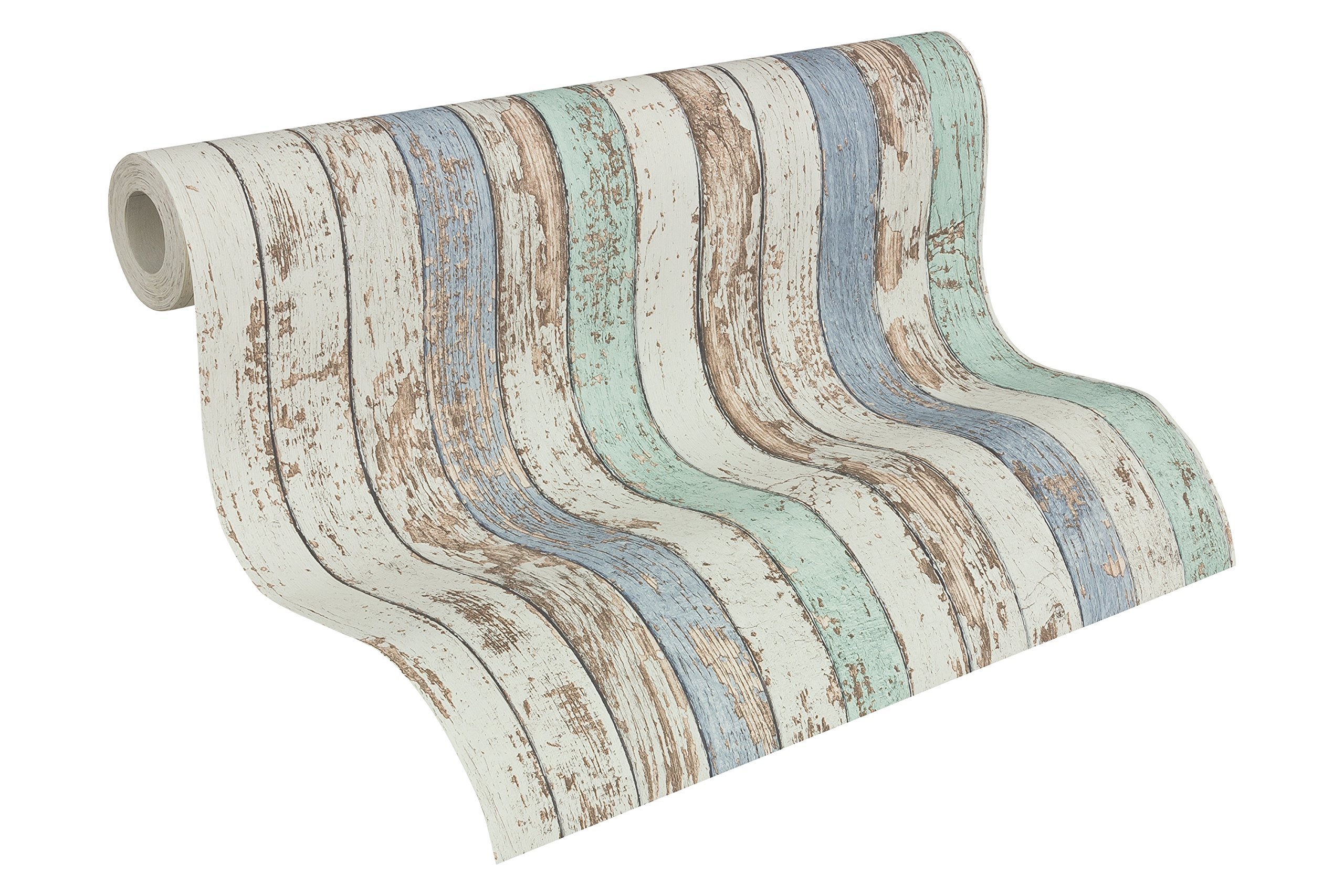A.S. Création Wood Wallpaper Elements Non-Woven Wallpaper 10.05 m x 0.53 m White Brown Blue Made in Germany 959141 95914-1