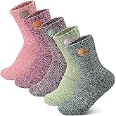 Simlakey 5 Pairs Winter Wool Socks Thick Soft for Women, Vintage Winter Warm Womens Boot Sock Gifts
