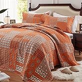 LEAONME 3 Pieces California King Size Quilt Set Burnt Orange Rust Oversized 120x120 Inch Bedspread Coverlet Lightweight Microfiber Paisley Bed Cover for All Seasons (1 Quilt, 2 Pillow Shams)
