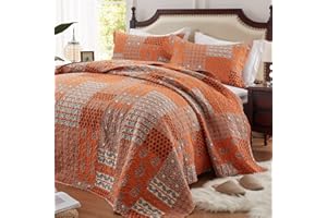 LEAONME 3 Pieces California King Size Quilt Set Burnt Orange Rust Oversized 120x120 Inch Bedspread Coverlet Lightweight Microfiber Paisley Bed Cover for All Seasons (1 Quilt, 2 Pillow Shams)