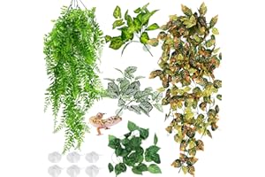 Hamiledyi 5 Pcs Reptile Plants Terrarium Hanging Fake Plant Leaves, Bearded Dragon Tank Accessories, Habitat Decor for Snake Leopard Gecko Lizard Chameleon Spider Turtle (Style 3)