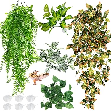 Artificial Reptile Plants For Terrarium - Realistic Leaves Decor For Bearded Dragon, Lizard, Snake, Gecko & Chameleon Habitats