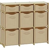 9 Cube Storage Organizer With Bins Included - Closet Storage With 9 Storage Bins - Easy To Assemble Storage Unit With Drawers - Closet Organization For Clothes, Bedroom, Nursery, & Toys (Beige)