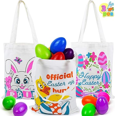 Amazon イースターコットントートバッグ 3点セット イースターエッグハント イースターバスケット イースターパーティーギフト 持ち手付きグッディーバッグ イースターエッグハント用 イースターキッズパーティー記念品 ギフトバッグ 袋 Generic