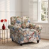 Blissabod Floral Accent Chair, Upholstered Armchair &amp; Nailhead Trim, Orange | Modern Club Chair with Rolled Arms, Breathable Cotton Linen Fabric, High-Resilience Cushion, for Living Room, Bedroom