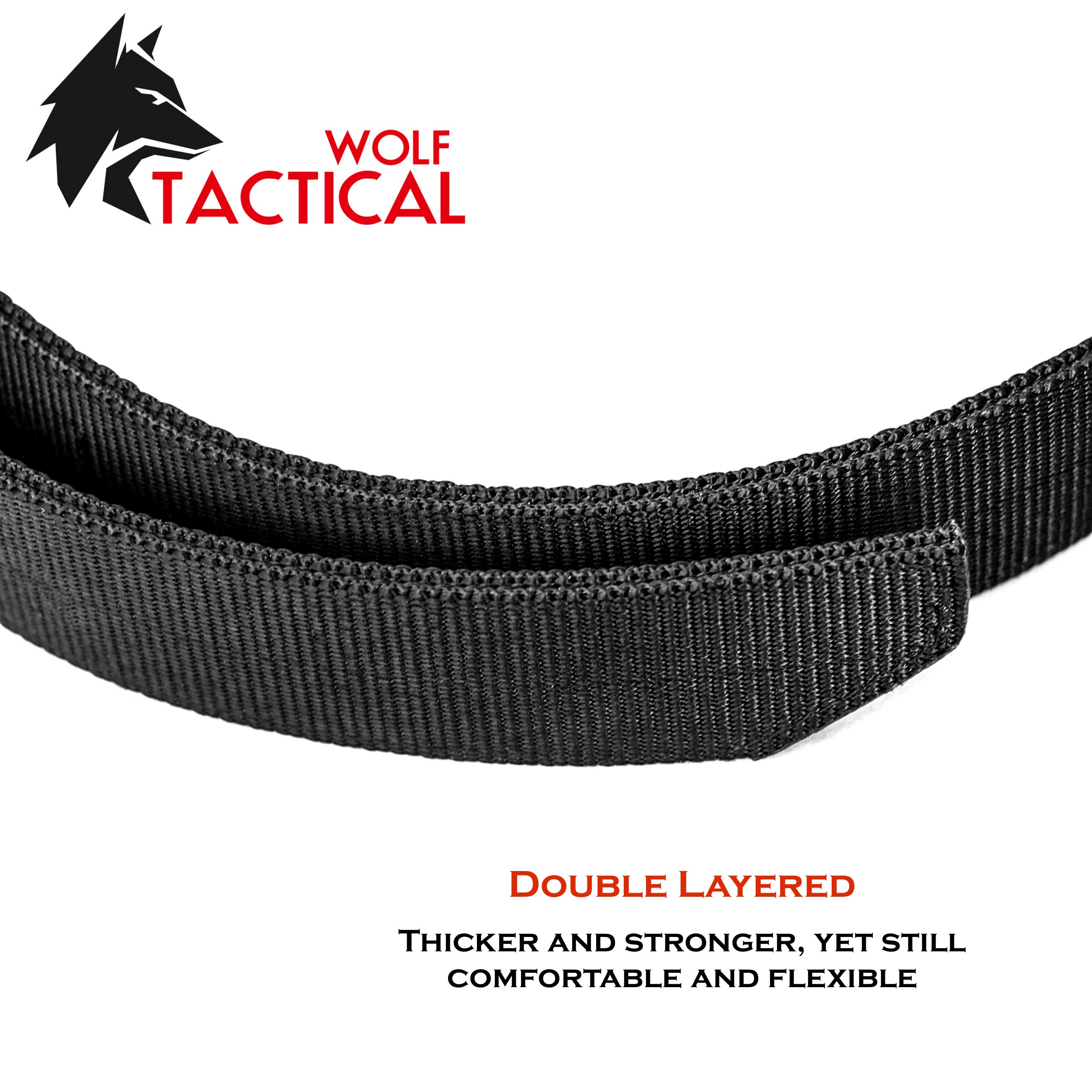 WOLF TACTICAL Nylon EDC Web Belt - Double Layered Military Style Tactical Belt - No Metal - Outdoor Sports Wilderness Hunting Tools Survival Concealed Carry CCW Holsters Pouches