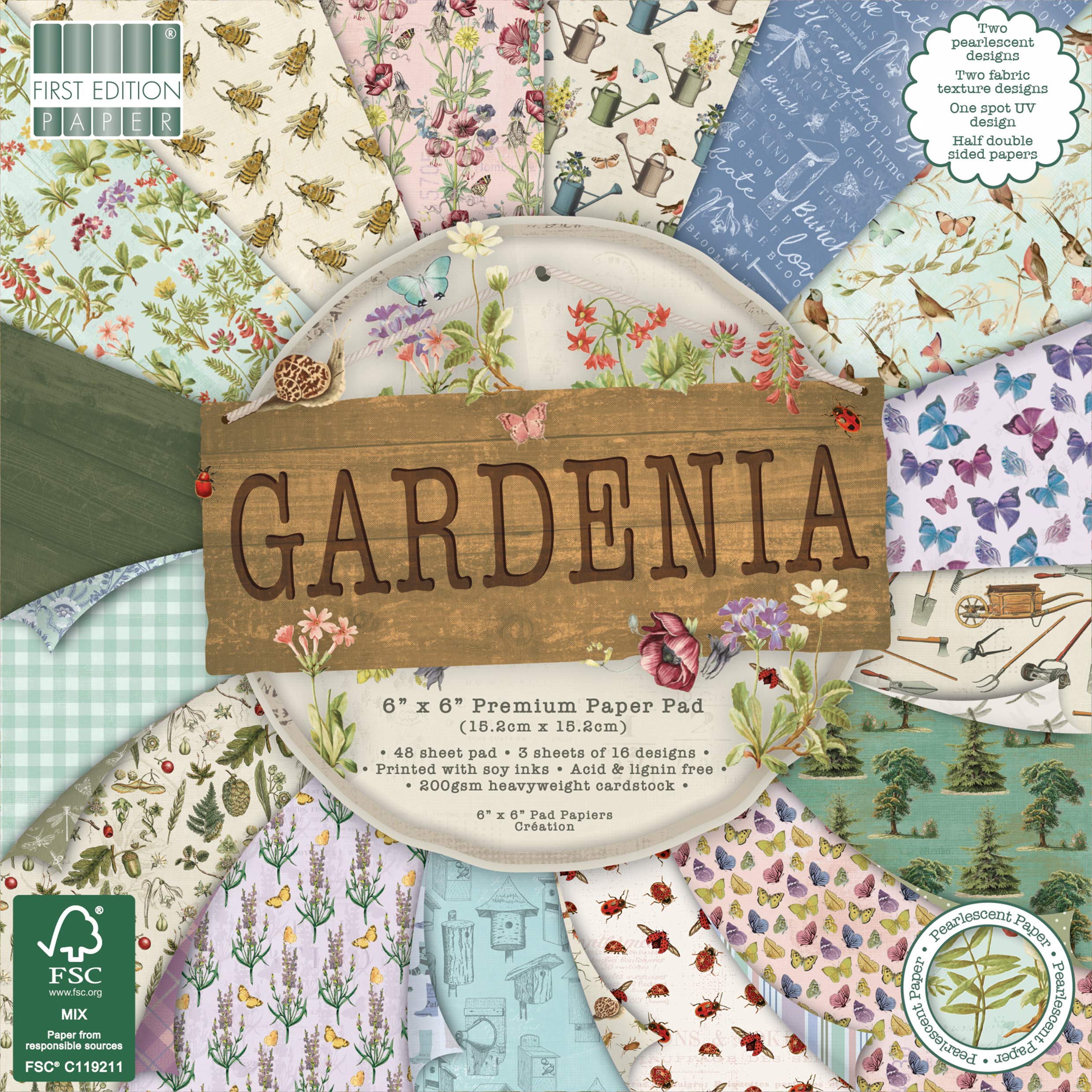 FEPAD205 | Gardenia Premium Paper Pad 6" x 6" | 64 Sheet Pad | 200gsm Heavyweight Cardstock | Acid & Lignin Free, Soy Inks | FSC | For Card Making, Scrapbooking, Home Décor & Papercraft