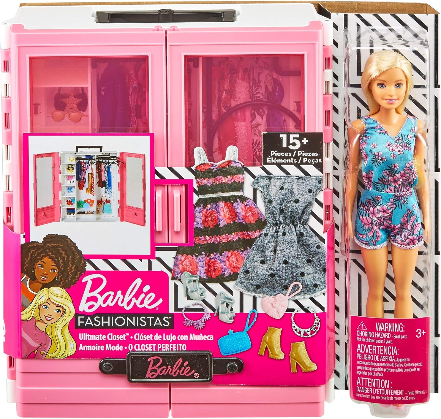 Barbie Fashionistas Ultimate Closet Portable Fashion Toy with Doll, Clothing, Accessories and Hangars, Gift for 3 to 8 Year Olds: Toys & Games