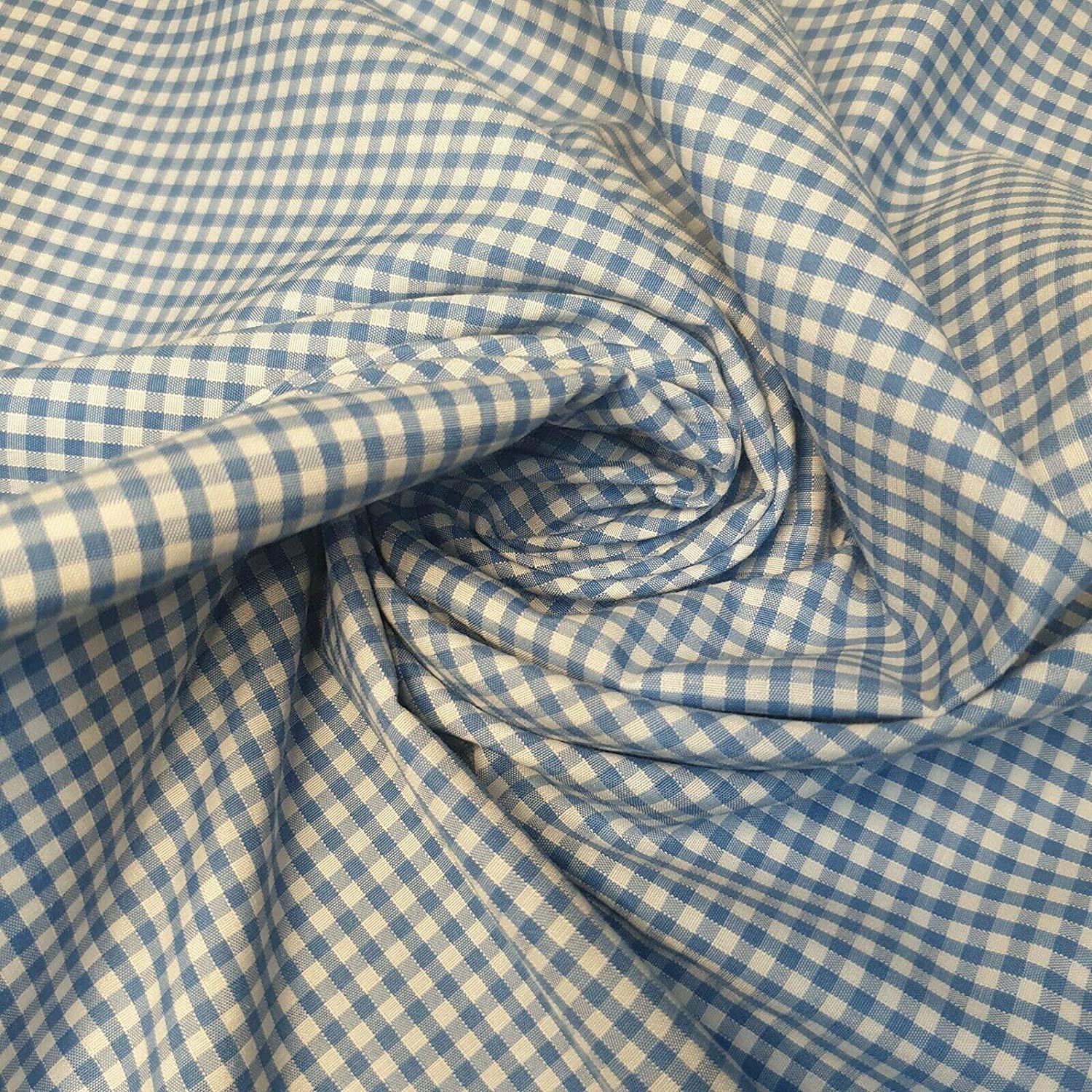 (Sky) Gingham Polycotton Fabric 1/8" Check Sewing Dressmaking Curtains 112CM (2 Meter)