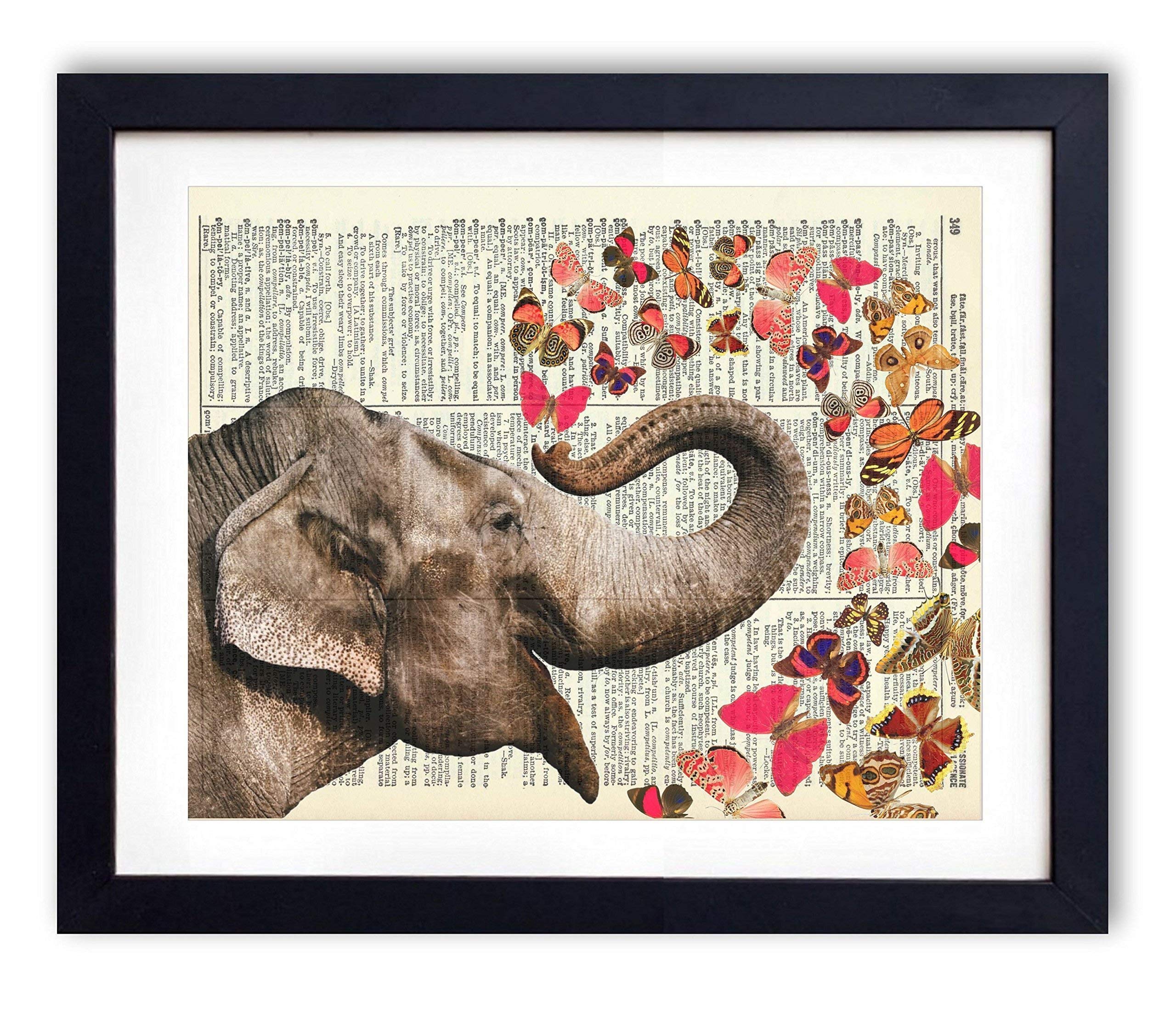 Buy Elephant With Butterflies (2) Vintage Dictionary Art Print