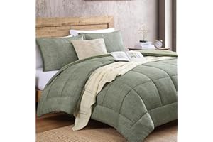 Monbix Queen Size Comforter Sets,Queen Bedding Set 3 Piece, All Seasons Comforters,Fluffy Bed Set Warm Bed Set Queen with Shams (Sage Green, Queen, 90''x90'')