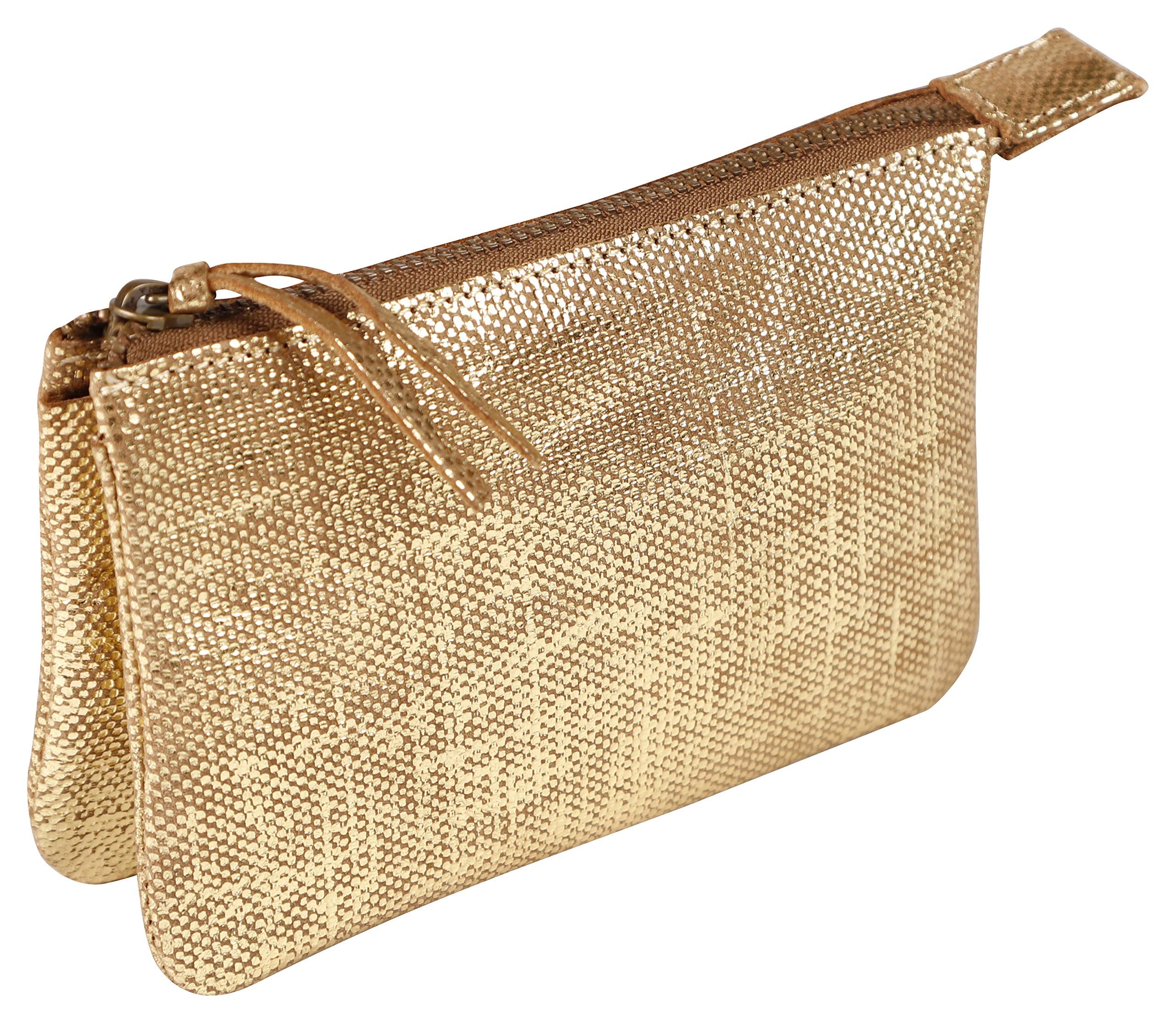 Clairefontaine 410046C - One Kleo-Pathra Genuine Lambskin Leather Wallet - 2 Compartments + Zipper - Dimensions: 13x9 cm - Gold Colour - Multi-Functional