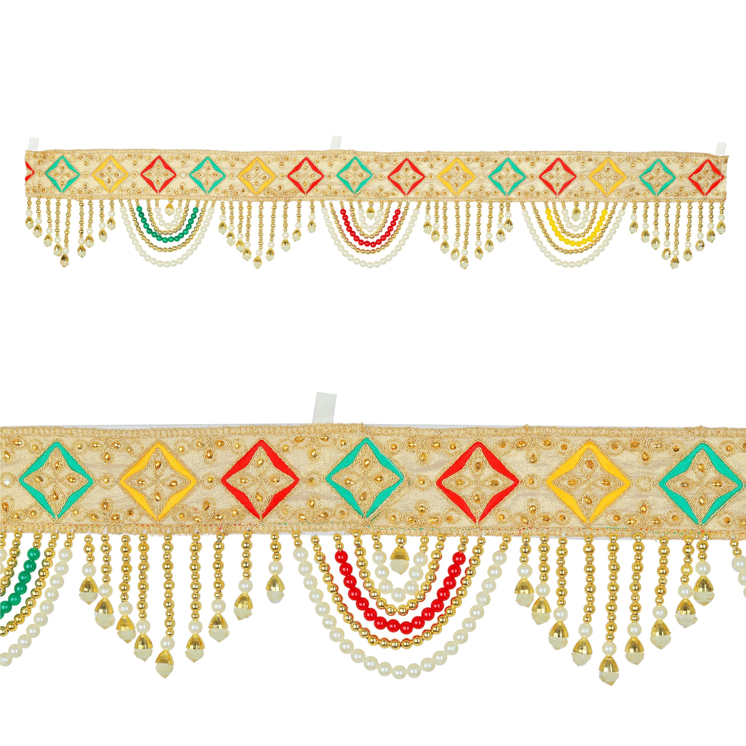 Decorative Toran Door Hanging Artificial Cloth Bandanwar Bead Wall Hanging for Main Door Entrance Window Temple Living Room Home Decor Traditional Navratri Decoration Indoor(Size-35"X6")(Multicolour)