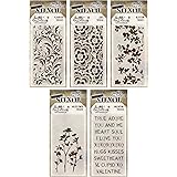 Tim Holtz - Stencils Set 1 - Five Item Bundle - Blossom, Flourish, Lace, Wildflower, and Valentine