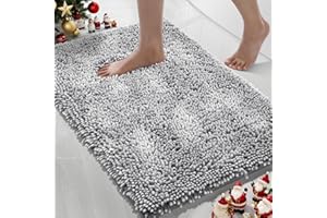 Yimobra Chenille Bathroom Rugs Non Slip, Extra Thick Soft Absorbent Bath Rug, Machine Washable Quick Dry Bath Mat for Bathroom Floor, Tub and Shower, Home Decor Accessories, 24x17, Light Grey