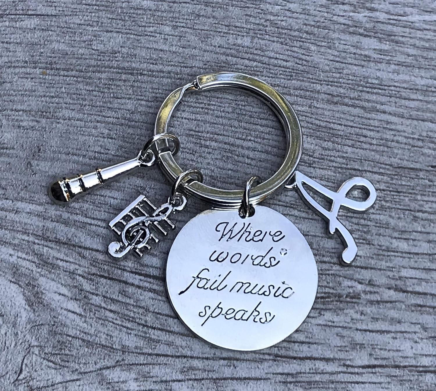 Personalized Music Keychain Gift with Letter Charm