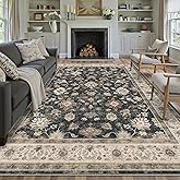 HUGEAR Area Rug 6x9 Vintage Black Machine Washable Living Room Rugs Distressed Retro Floral Vacuumable Low Pile Carpet Bedroom Office Dining Farmhouse Playroom Non Slip