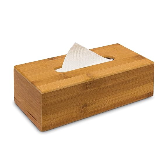 Relaxdays Kosmetiktücherbox aus Bambus HxBxT: 7,5 x 24 x 12 cm Taschentuchspender für handelsübliche Taschentücher aus Holz a