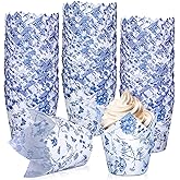 Whaline 200Pcs Blue and White Floral Cupcake Liners Chinoiserie Muffin Baking Liners Tulip Cupcake Wrappers Baking Cup for Bridal Baby Shower Wedding Birthday Tea Party Decor