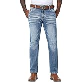 MZNBURAM Men's Stretch Relaxed Fit Straight-Leg Jeans - Cowboy Cotton Fashion Comfort Flex Waist Denim Pants