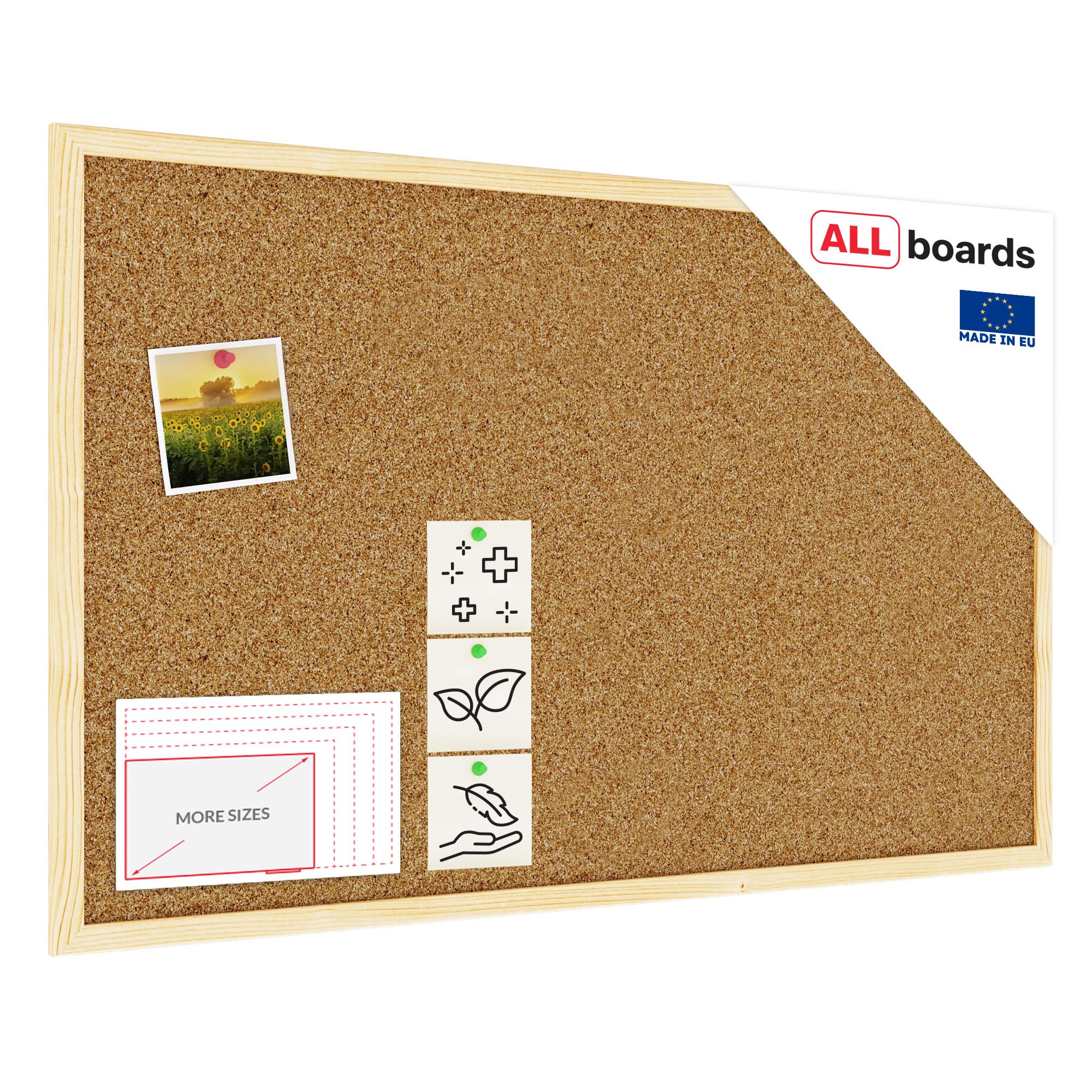 ALLboards Cork Board with Wooden Frame 80x50cm(800x500mm), Corkboard Bulletin Board Notice Board