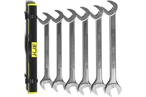 KJE 6PCS SAE 1 3/8" to 2" Jumbo Angle Wrench Set, Large Big Wrench Set, 15° & 60° Angled Heads, High Carbon Steel with Sandbl