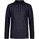 Nautica Boys School Uniform Long Sleeve Polo Shirt, Button Closure, Comfortable, Breathable Fabric