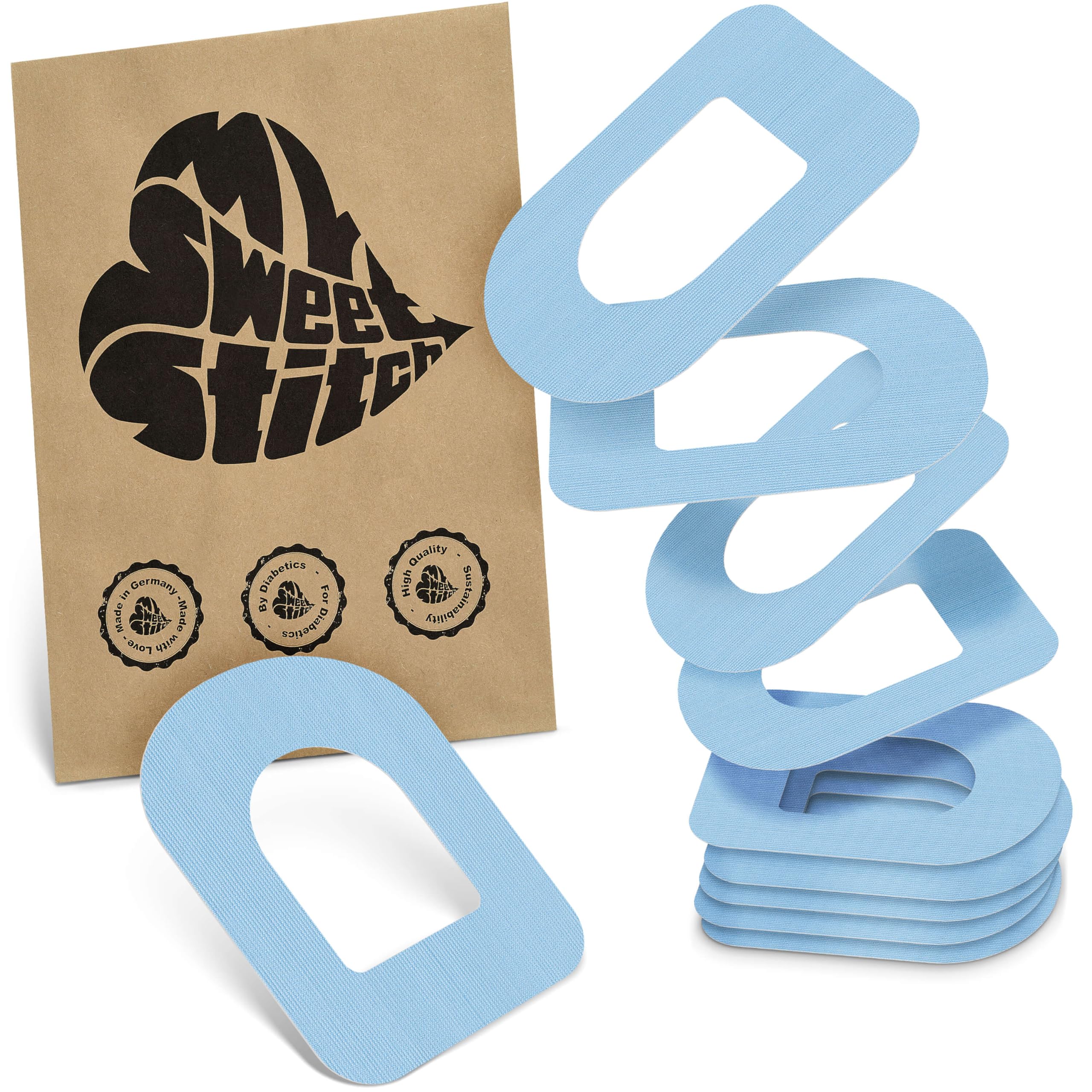 MySweetStitch - 10 x Omnipod Patches, Ring Patch Ø 95 x 72mm, Waterproof, Breathable, Skin-Friendly, Made in Germany, Ice Blue