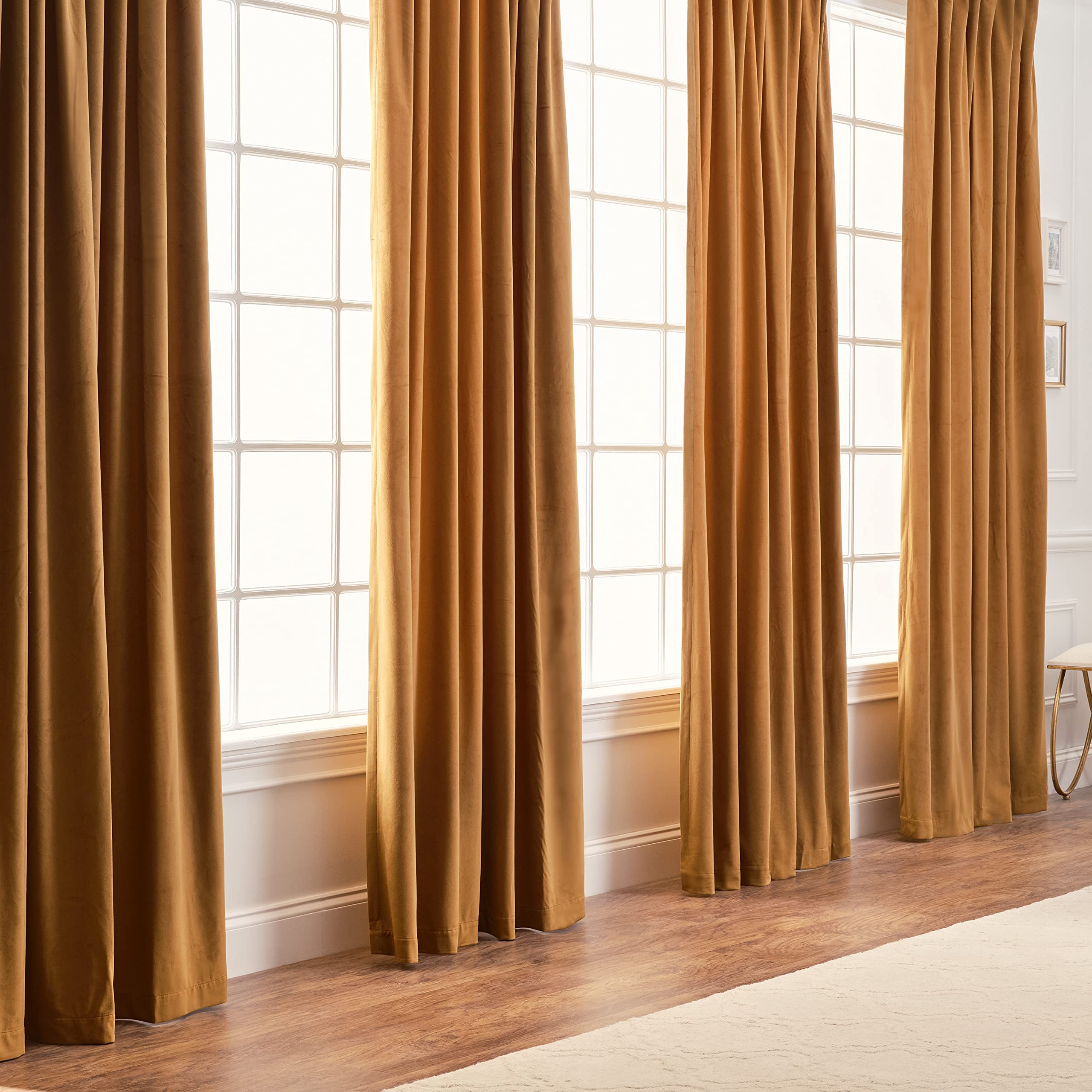 Photo 1 of Chanasya Premium Solid Velvet Curtains - Classy and Solid Drapes for Living Room or Bedroom - 52" x 96" - Golden Brown, 2 Panels