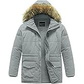 CREATMO US Men's Big and Tall Winter Coat Waterprpoof Long Puffer Jacket Thicken Parka with Removable Fur Hooded
