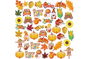 Yuxung 48 Pcs Fall Iron on Patches Maple Leaf Pumpkin Sew on Applique Embroidered Patches Cute Fall Decorative Repair Patch Halloween Thanksgiving DIY Crafts Accessories for Clothing Jacket Backpack