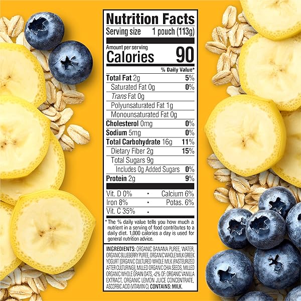 HAPPY TOT ORGANICS STAGE 4 BABY FOOD POUCHES, GLUTEN FREE, SUPER MORNING FRUIT & OAT BLEND, BANANAS, BLUEBERRIES, YOGURT, OATS & CHIA, 4 OZ (PACK OF 8)