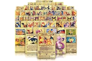 JIALVS Ultra Rare 55 PCS Gold Cards Packs Vmax V EX GX Rare Golden Cards TCG Deck Box Gold Foil Card for Fans/Kids/Collectors Gifts (No Duplicates)