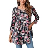 splensive Tunic Tops for Women Plus Size 3/4 Sleeve Flare Loose Fit Dressy | Blouses,Flowy,Casual,Stretch,Wear with Leggings,Large size,Paisley,Crew Neck,Work,Travel,Vacation,Holidays,Printed or solid