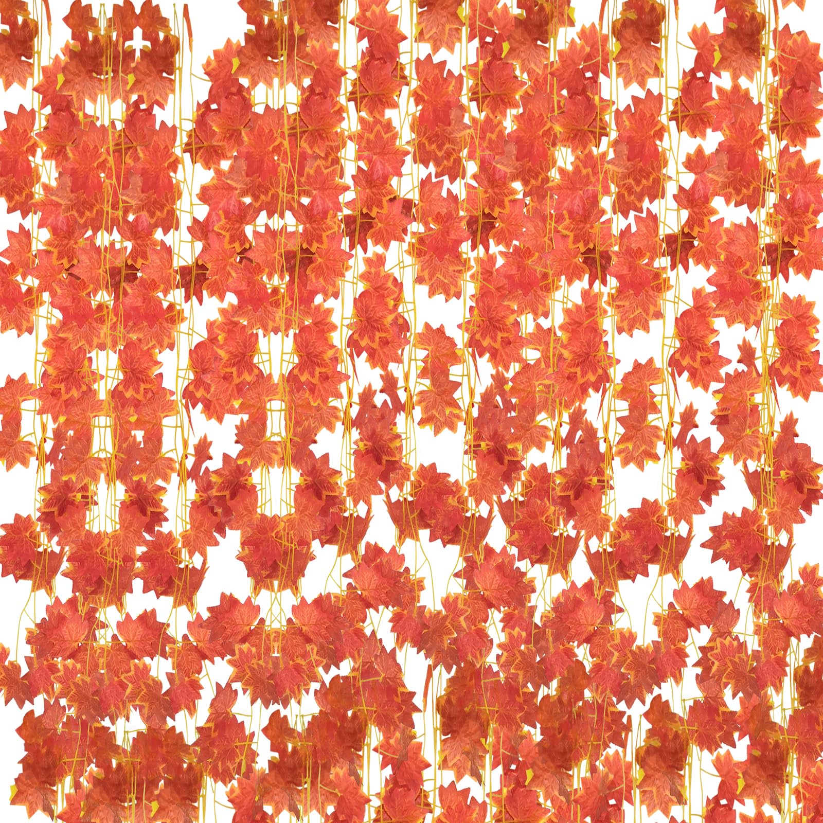 Photo 1 of 12 Pack 7.9 ft Artificial Maple Leaf Garland, 30 Leaves per Garland, Autumn Leaf Foliage Fall Decorations for Home, Garden, Room, Fireplace, Porch, Thanksgiving, Wedding, Indoor Outdoor Decor