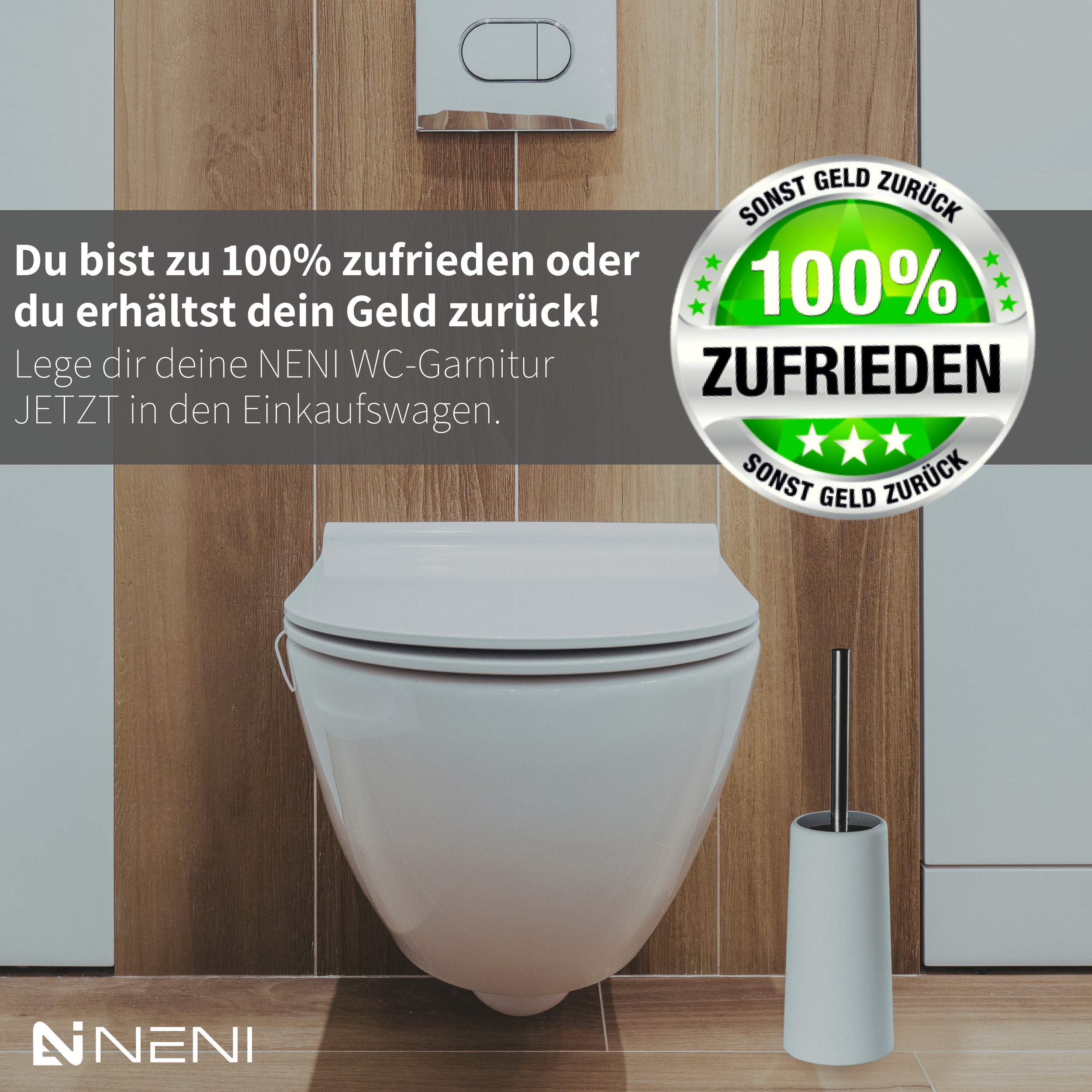 NENI WC-Bürste mit Halter in Weiß - Stabile Toilettenbürste mit rostfreiem Edelstahl-Griff - Moderne WC-Garnitur mit Geruchsstopp-Design