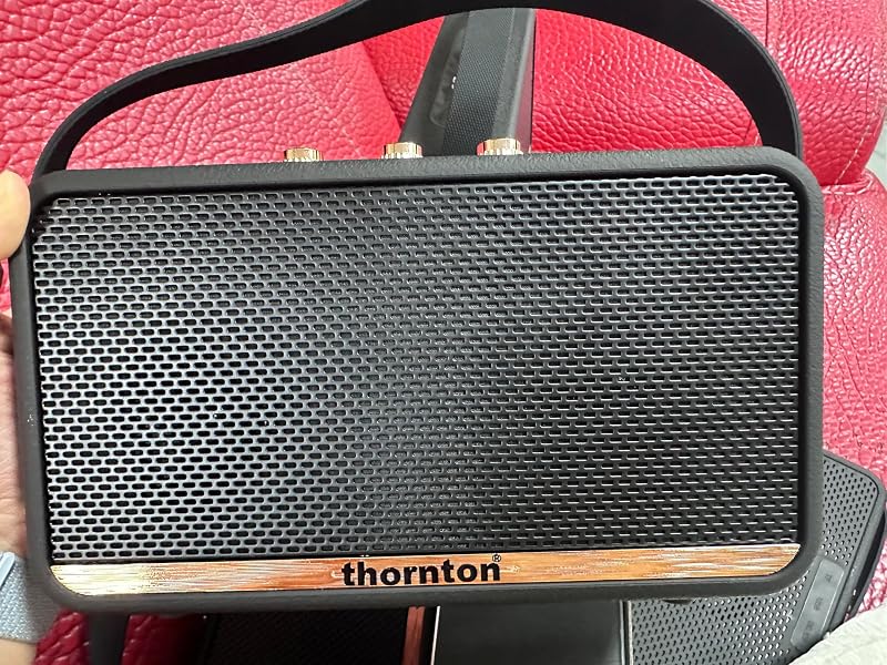 Flow Bluetooth Speaker - Coluna estéreo portátil sem fios resistente à água IP67, reprodução de 5 horas, carregamento USB-C, design retro com controlos dourados