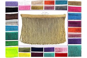SEW TRENDS Beautiful 10 Yards of 6"" Long Chainette Fringe Tassel Thread Yarn Trim Fringe Sewing, Dance Costumes, Drapery, Lamp Shades-Antique Gold