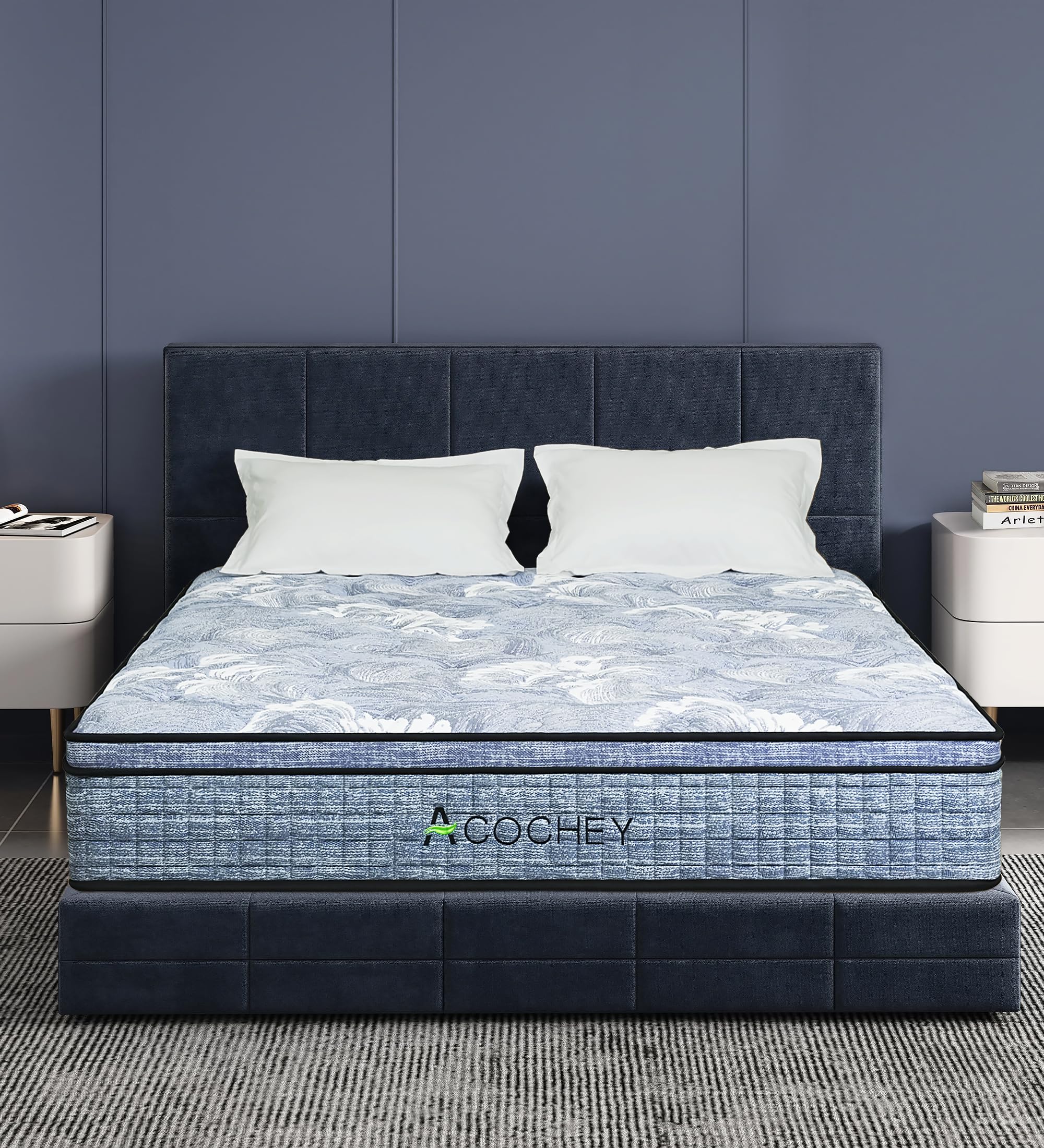 Photo 1 of Acochey Queen Size Mattress,12 Inch Hybrid Memory Foam Blue Mattress,Pocket Springs,Fast Rebound,Cooling Comfort,Medium Firm Mattress in a Box,Pressure Relief