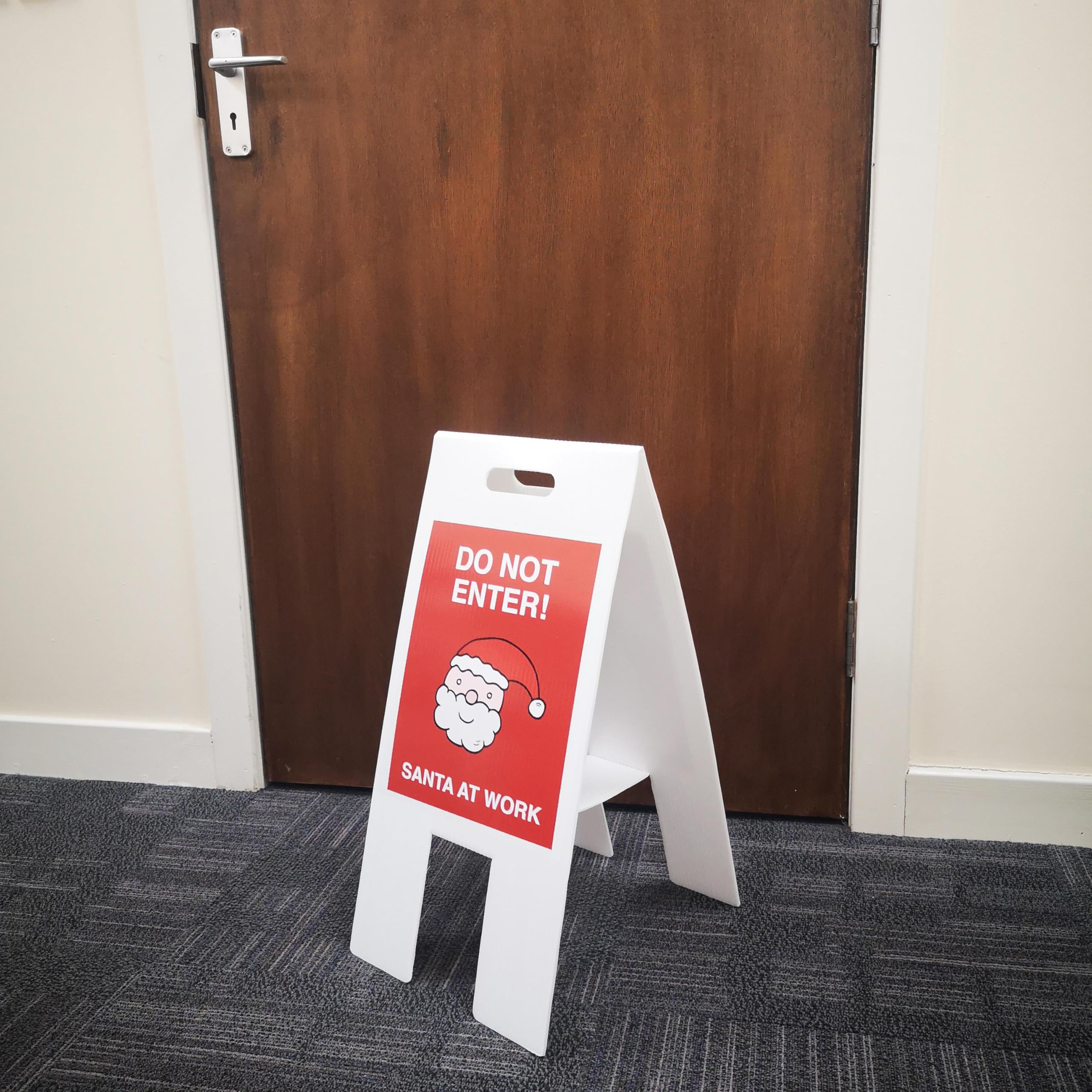 Do not enter - Santa/Elves at work Double-sided free-standing floor sign (4mm fluted polypropylene)