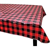 Iconikal Flannel-Backed Reusable PEVA Tablecloth Table Cover, Red Buffalo Plaid, 70 x 52 inches