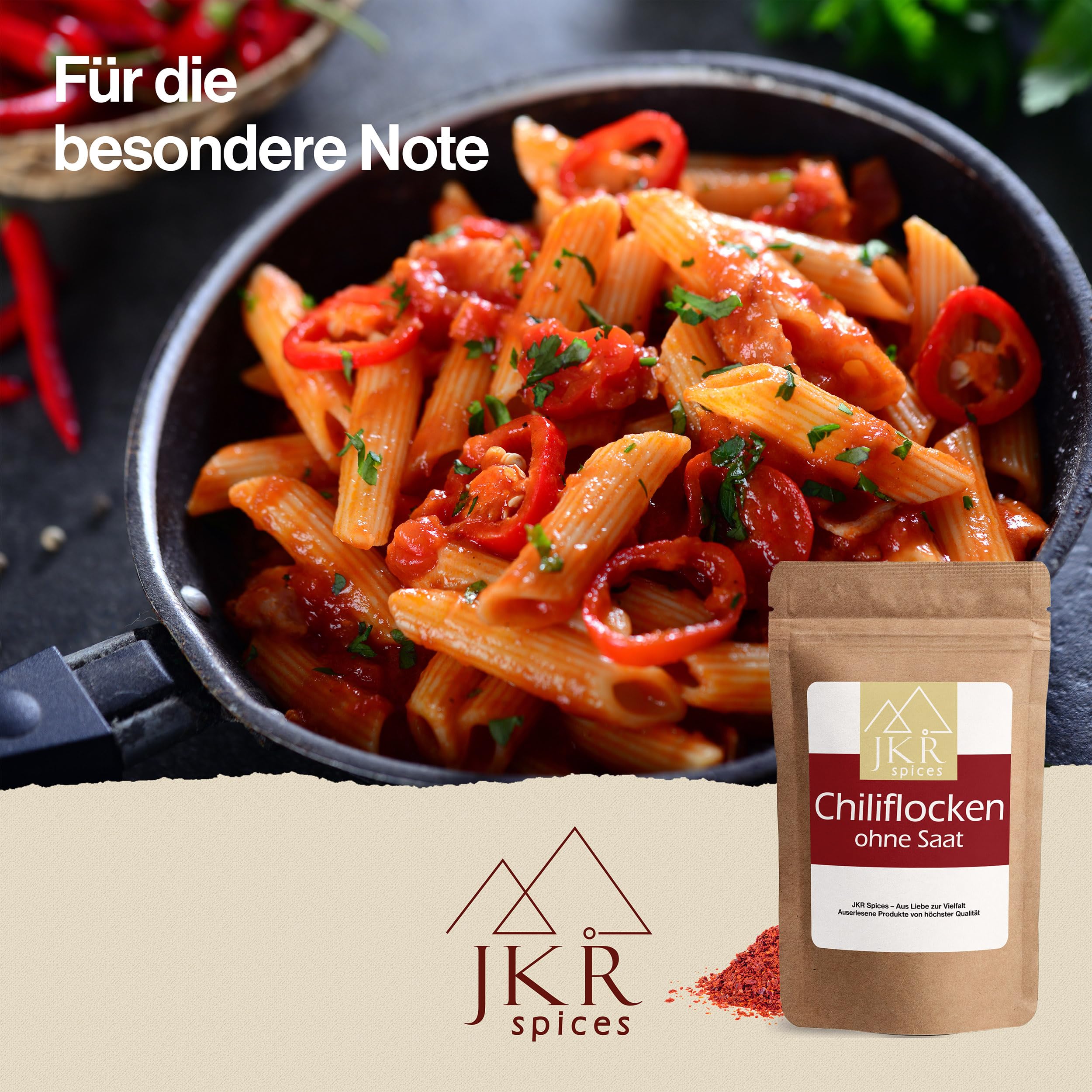 JKR Spices Chiliflocken ohne Saat 200g | Chili Flocken ohne Kerne | Chili Flakes im wiederverschließbaren CO² neutralem Beutel | Chili geschrotet mild | Chilli Flocken 2