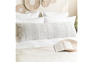 BLISSBLUSH Boho Soft Body Pillow Cover 20x54, Decorative Throw Large Body Pillow for King Bed, Boho Textured Oversize Body Pillow for Adults, Body Pillow for Sleeping, Off White (COVER ONLY)