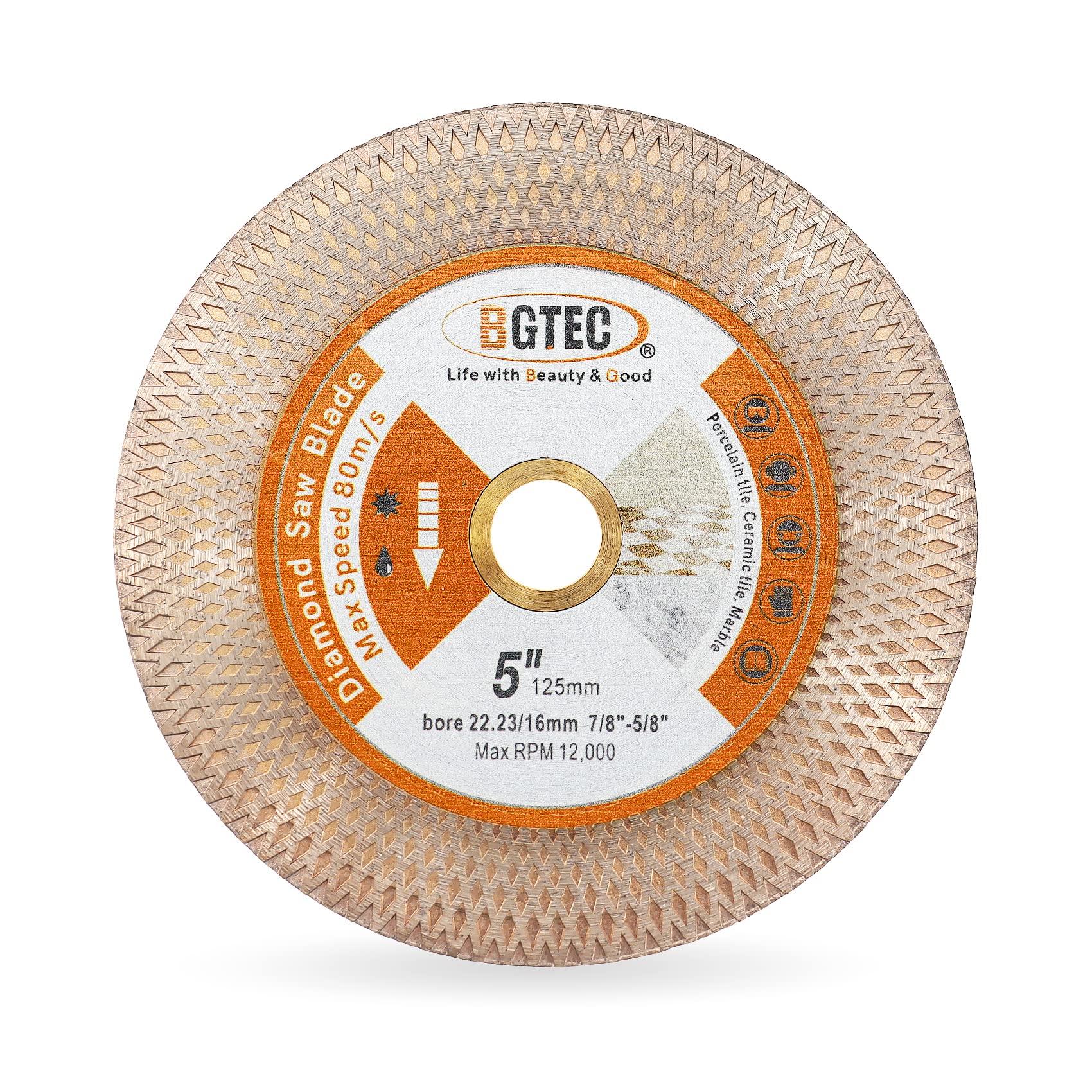 BGTEC Diamond Saw Blades Cutting Discs for Tile, 125mm Cut-off Wheel X Mesh Double-sided for Ceramic/Porcelain Tile, Marble, Artificial Stone