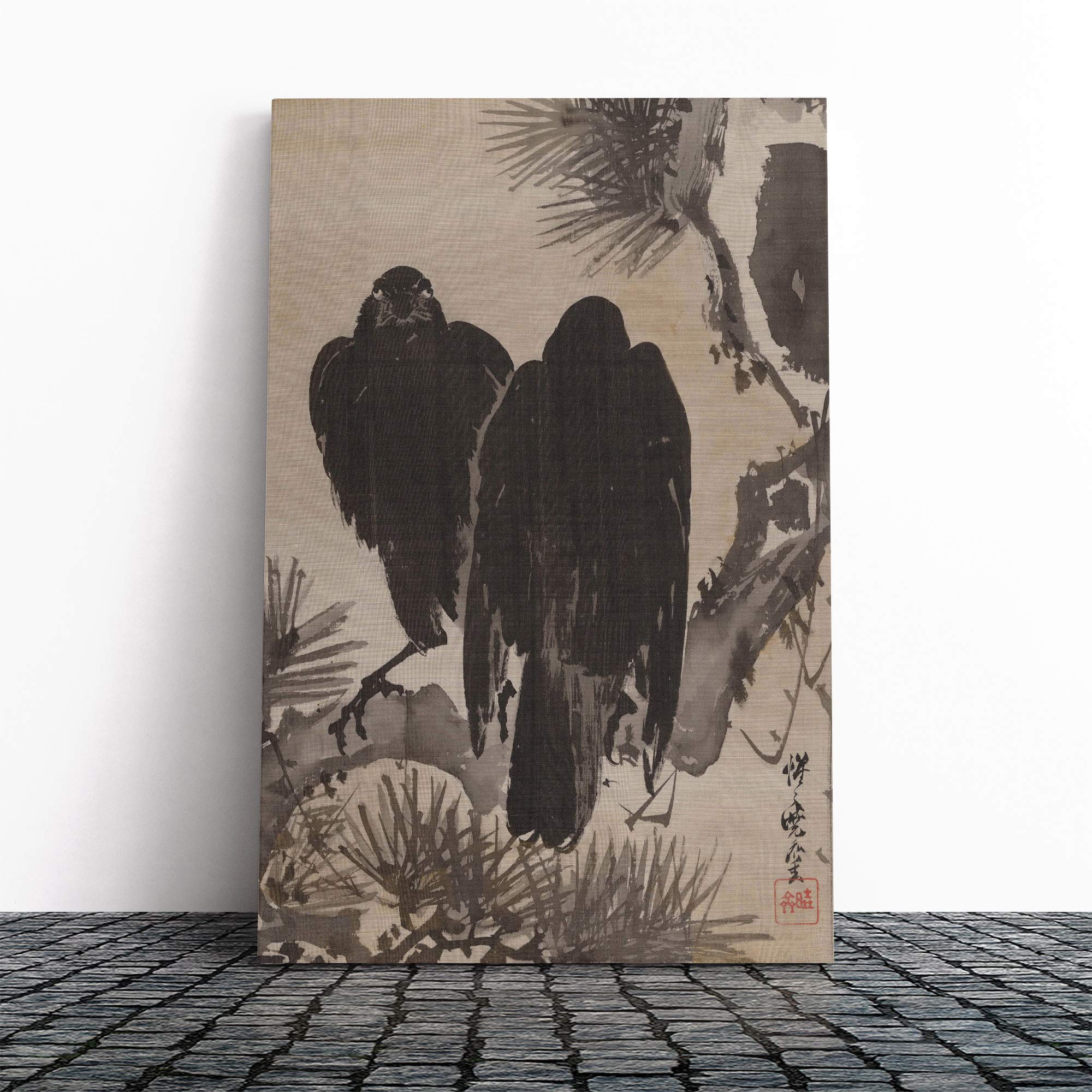 Kawanabe Kyosai Oriental Crows Canvas Print | Gallery Wrapped 30mm Frame Wall Art | 20x14 inches | Ready to Hang | Modern Picture | Living Room Bedroom Lounge Office