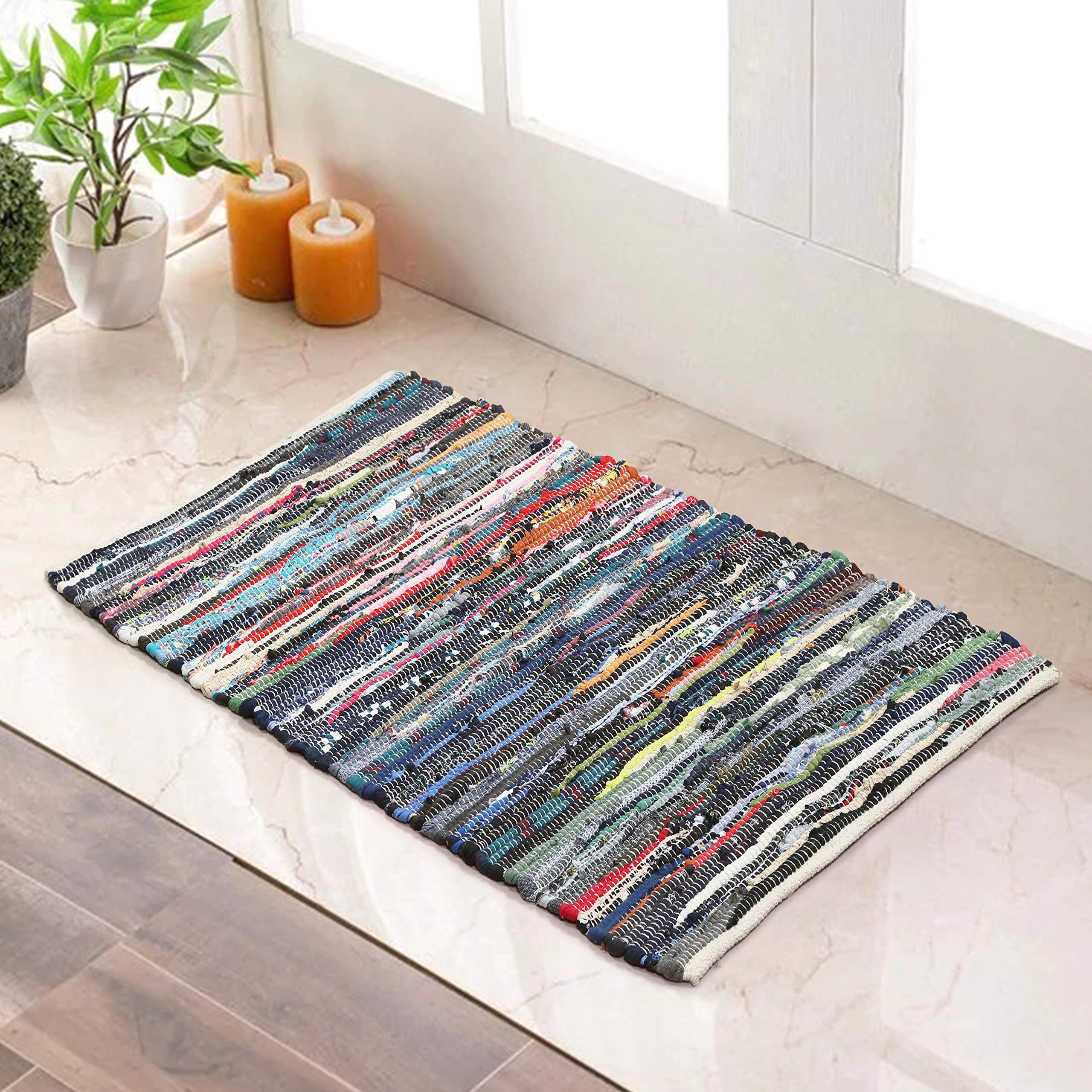 EHC 100% Recycled Handmade Multi-Coloured Chindi Floor Rug 60 x 90 cms