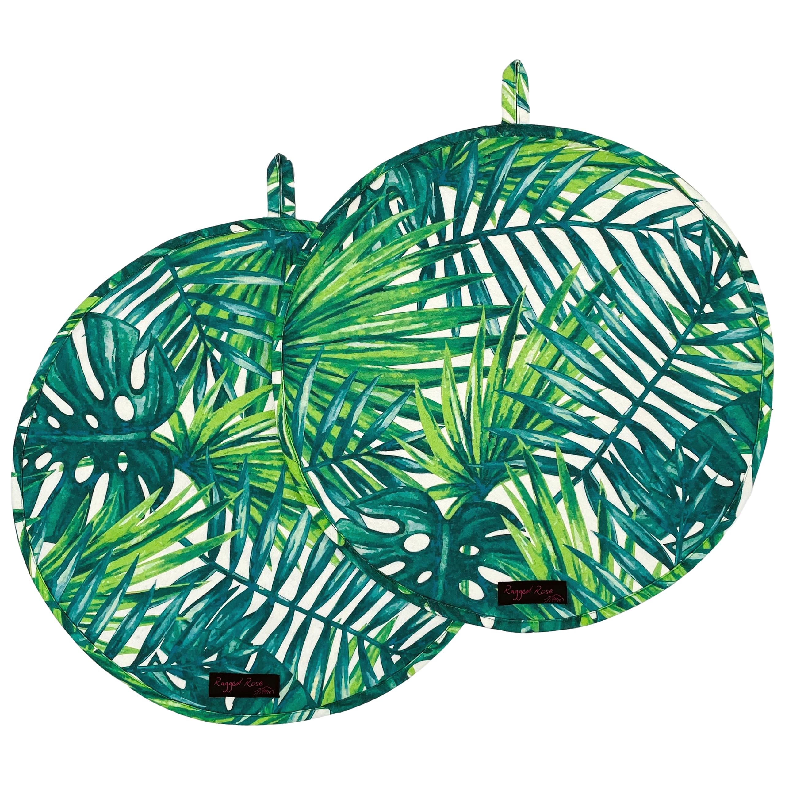 Ragged Rose Aga Cooker Hob Covers - 38 cm x 38 cm Universal Hob Mats for Gas, Oil, Electric, & Induction Aga Cookers - Pair of Machine Washable Cotton Chef’s Pads - Lime Botanicals, Pack of 2