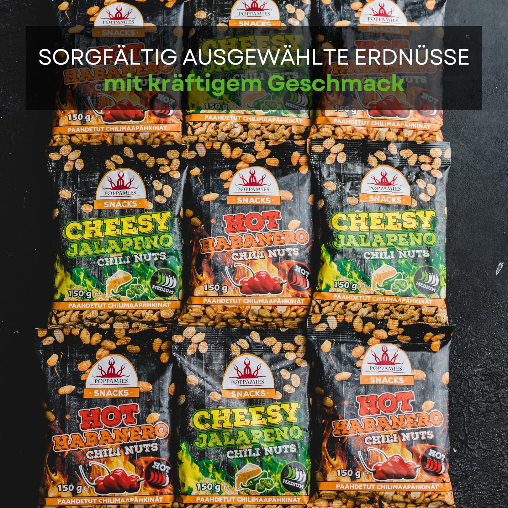 Poppamies Cheesy Jalapeno Chili-Erdnüsse – Scharfe Nüsse sind eine tolle Wahl für den Snack – Glutenfrei – Schärfegrad: Mittel – 150 g 8